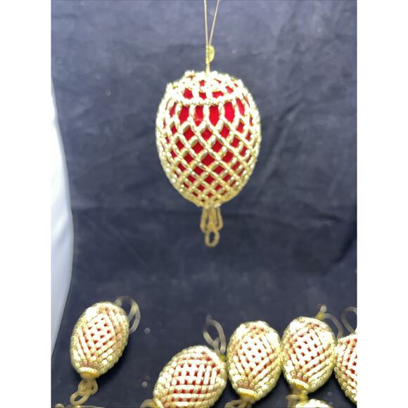 23 Vintage Red Velvet Gold Beaded Netting Tassel Christmas Ornaments - Picture 6 of 7